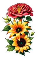 Lily,rose,carnation,sunflower tattoo design idea