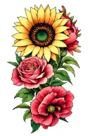 Lily,rose,carnation,sunflower tattoo design idea