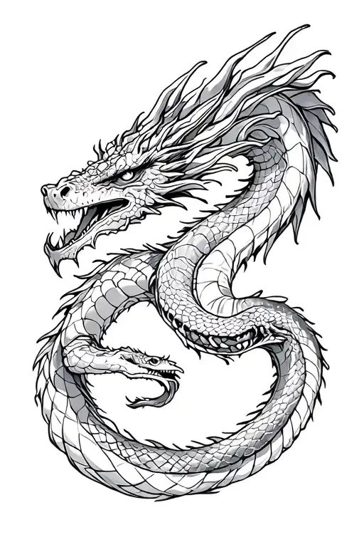DRAGON ENTANGLED WITH SNAKE FACING EAHC OTHER tattoo design idea
