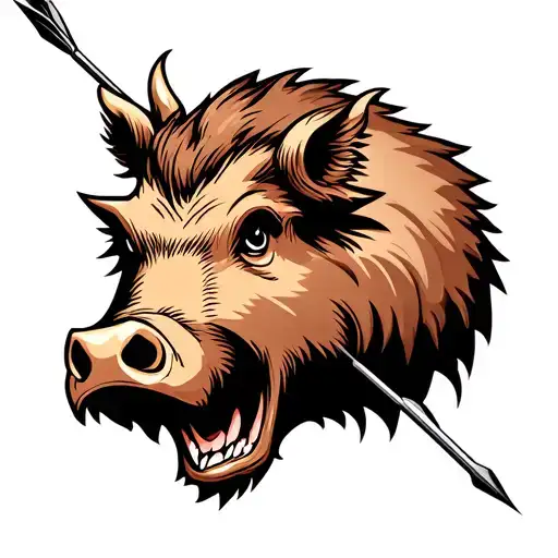 a wild hogs head penetrated by arrow tattoo design idea