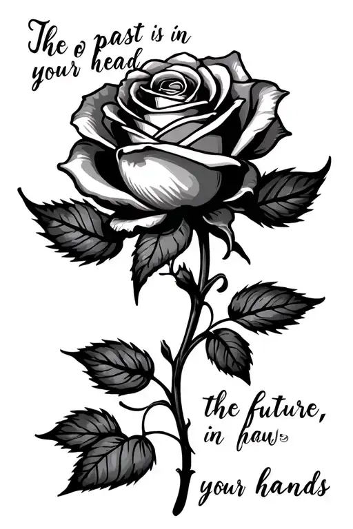 a rose and instead of the stem the text "the past is in your head, the future is in your hands"  tattoo design idea