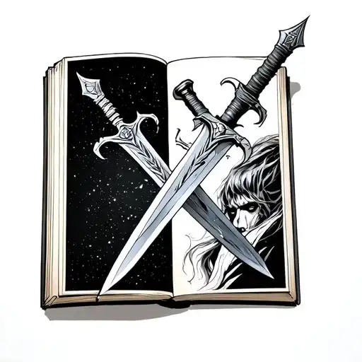 anduril sword+longclaw+witcher sword going thru book tattoo design idea