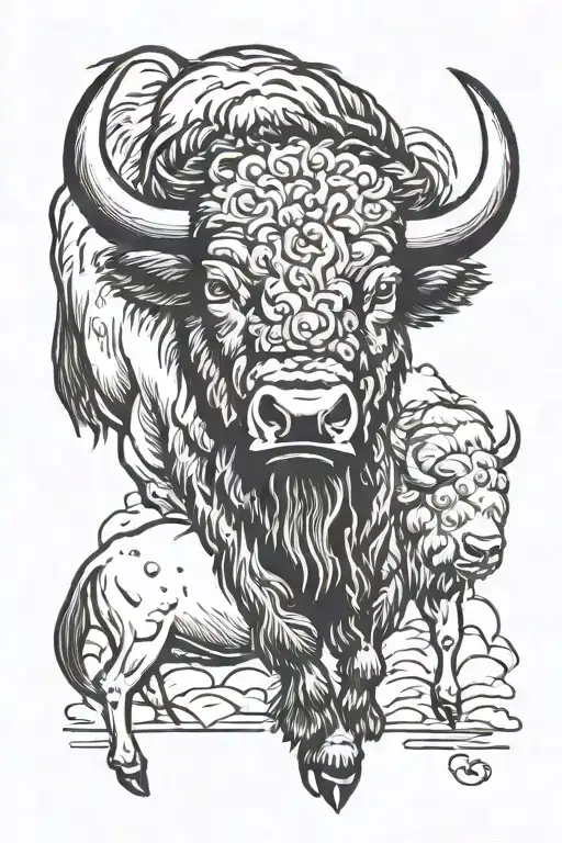 bison facing storm tattoo design idea