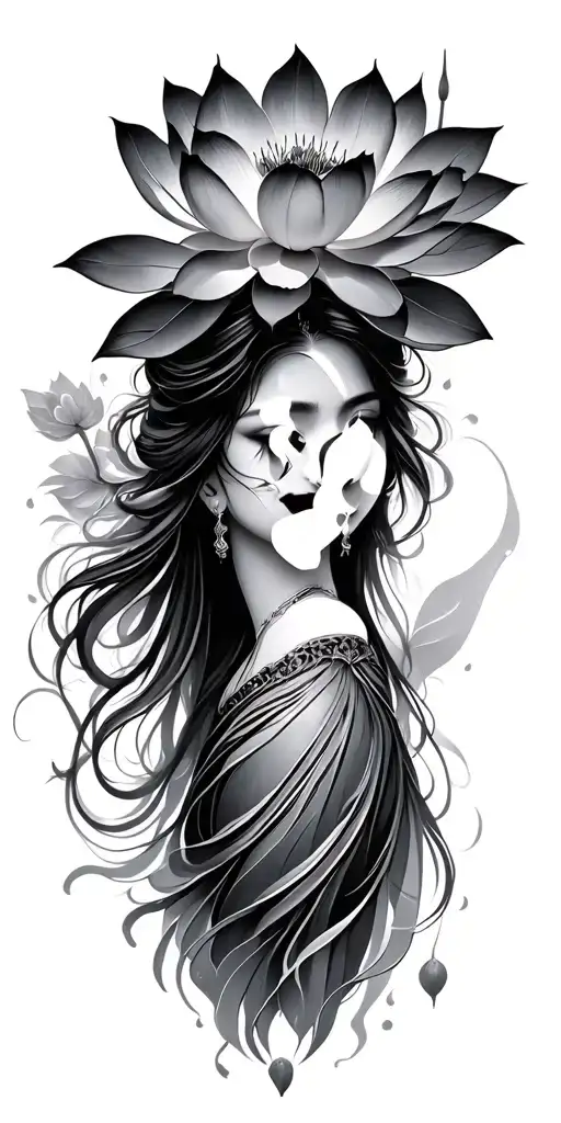 Lotus Flower held at the heart of a goddess with a serene and timeless quality tattoo design idea