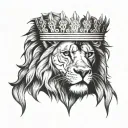 A majestic lion wearing a crown, symbolizing your hustle and leadership qualities, with subtle nods to your favorite things like your dog and fiance tattoo design idea
