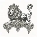 A majestic lion wearing a crown, symbolizing your hustle and leadership qualities, with subtle nods to your favorite things like your dog and fiance tattoo design idea