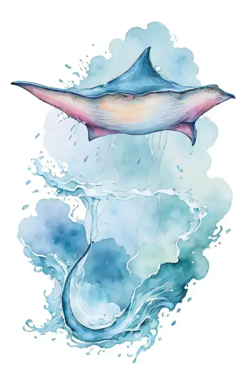 stingray at bottom of stormy ocean with storm clouds tattoo design idea