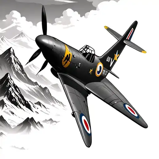 spitfire flying through mountain range  tattoo design idea