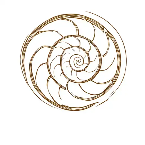 Create a minimalistic tattoo design featuring the golden spiral (Fibonacci spiral) resembling a snail shell. Integrate t tattoo design idea