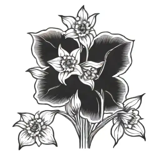 single stemmed daffodil and single stemmed cosmo bouquet tattoo design idea