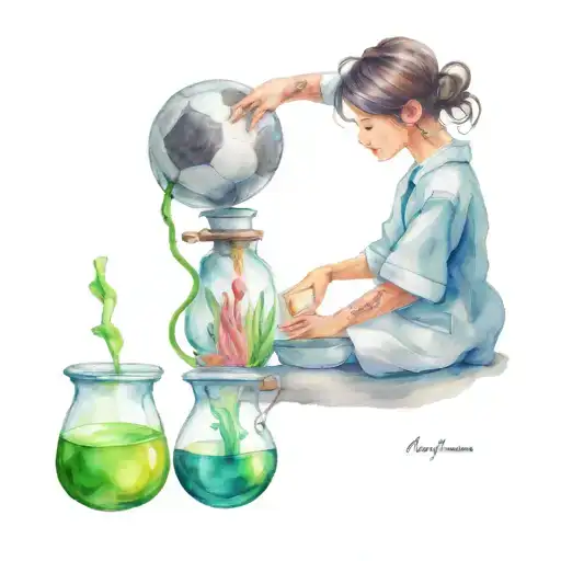 pharmacist mixing potions, football, love, passion, motivation, colorful tattoo design idea