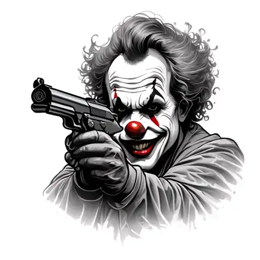clown with gun tattoo design idea