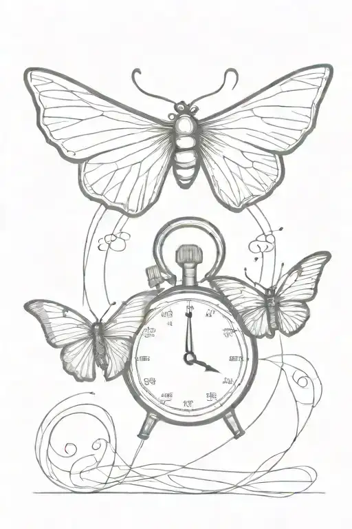 western, stopwatch, butterfly wings, tattoo design idea