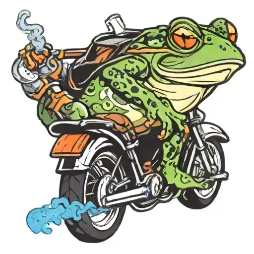 frog smoking and riding a motorcycle tattoo design idea