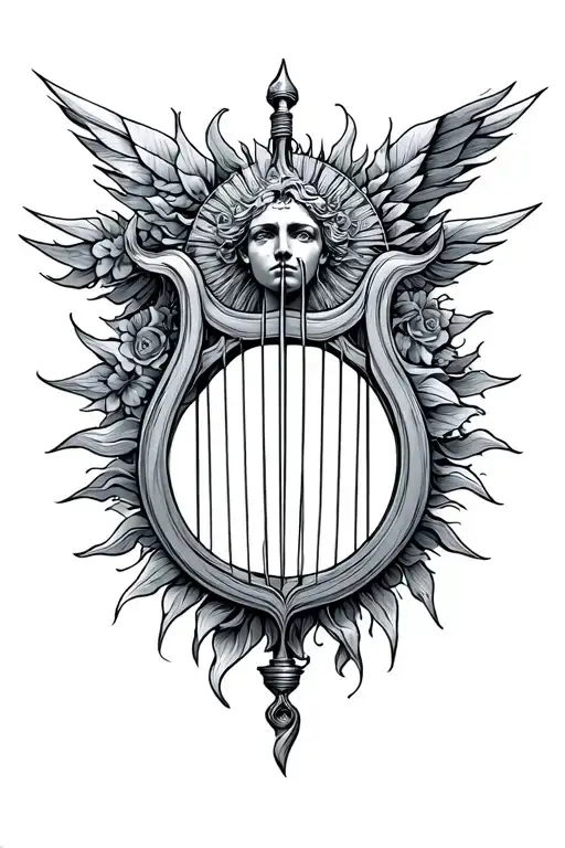 apollo lyre sun tattoo design idea