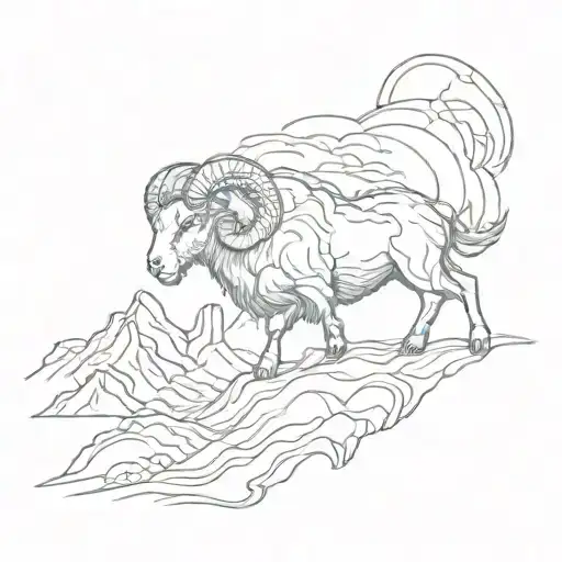 Aries ram and mountain range silhouette tattoo design idea