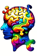 autism rainbow puzzle piece and brain with blue purple shading tattoo design idea