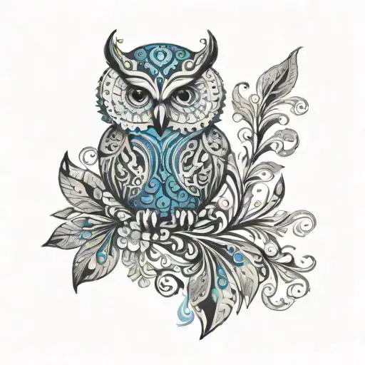 blue paisley pattern with sheffield wednesday owl incorporated tattoo design idea