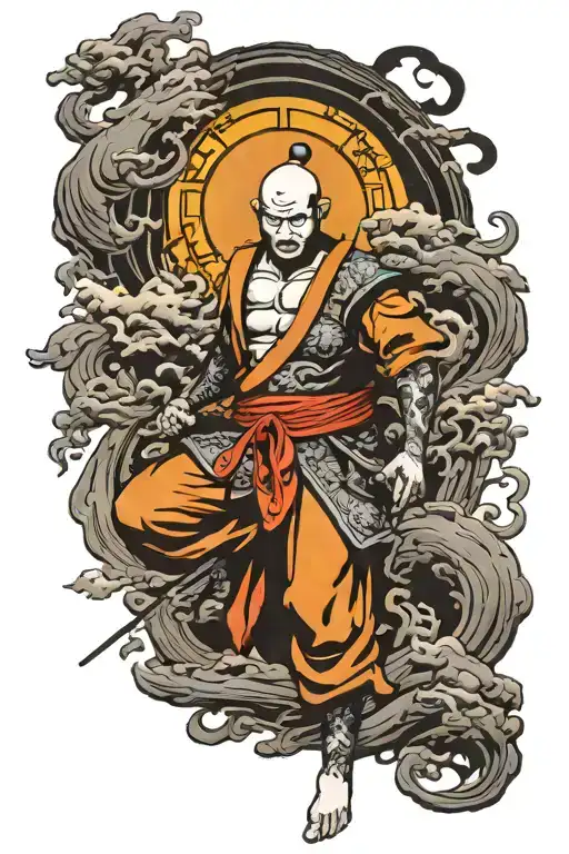 shadow warrior among the shaolin temple surrounded tattoo design idea