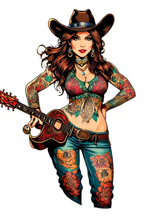 punchy cowgirl tattoo design idea