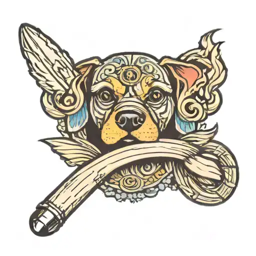 Cute dog letter Q drumsticks tattoo design idea