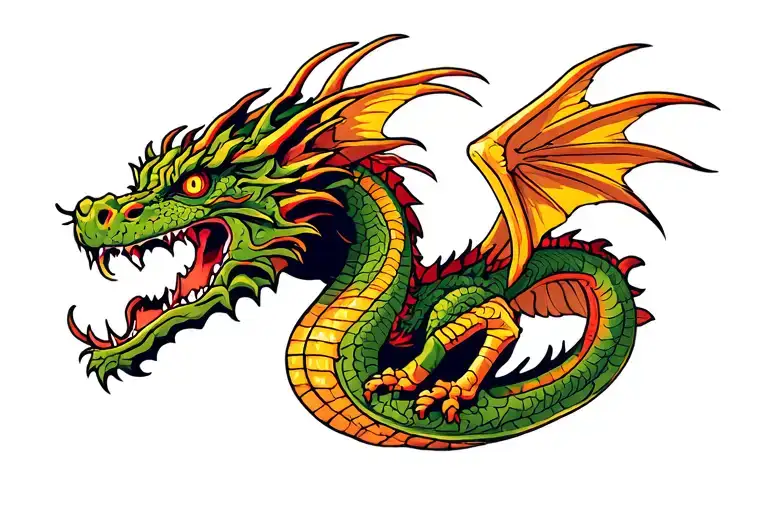 fantasy dragon front flying tattoo design idea
