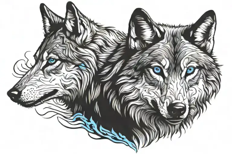 wolf with blue eyes wild black tattoo design idea
