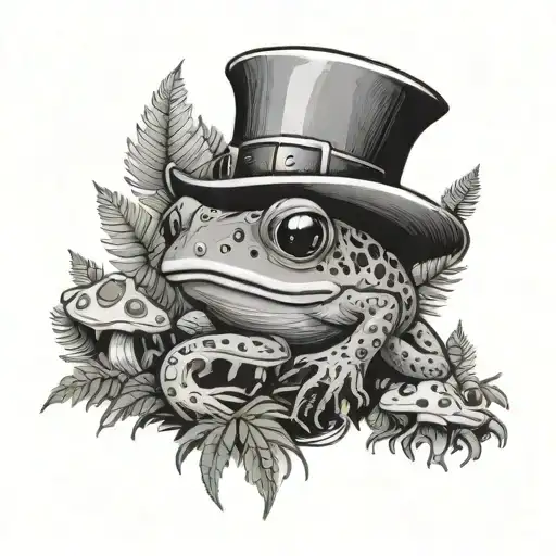 ferns mushrooms toad smoking joint tattoo design idea