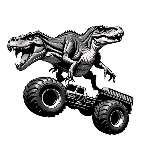 t rex, monster truck and a baksetball tattoo design idea