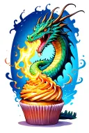 dragon breathing fire on a cupcake tattoo design idea