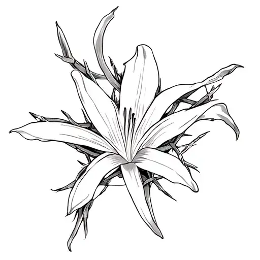 easter lily with crown of thorns wrapped and cross tattoo design idea