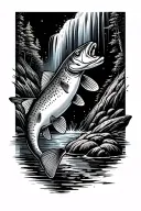 rainbow trout jumping salmon in waterfall tattoo design idea