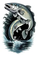 rainbow trout jumping salmon in waterfall tattoo design idea