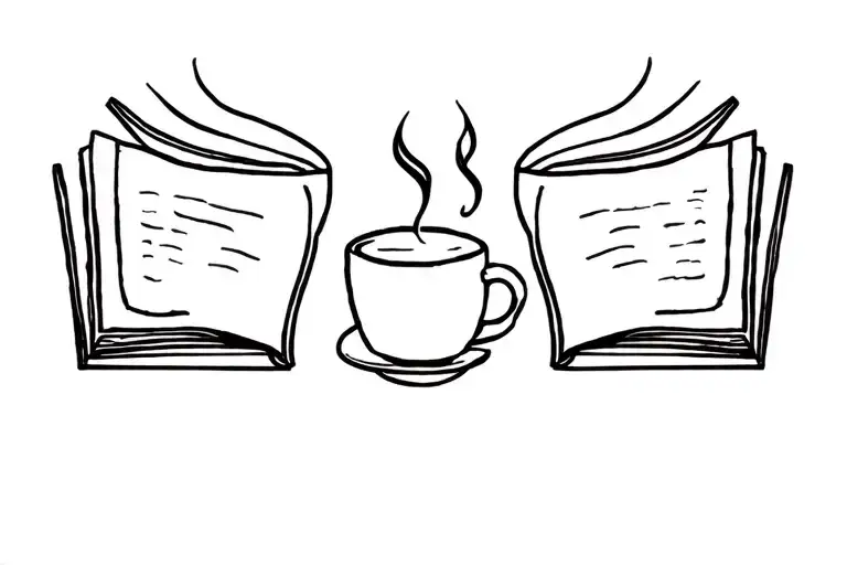 coffee and book style illustration tattoo design idea