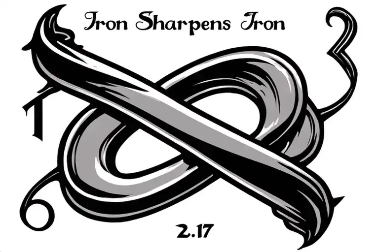 Proverbs 27:17 Iron Sharpens Iron with Infinity Symbol and symbol with T B initials  tattoo design idea