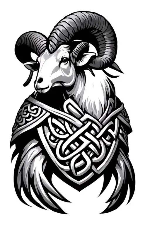 aries sign ram with celtic knot armor tattoo design idea