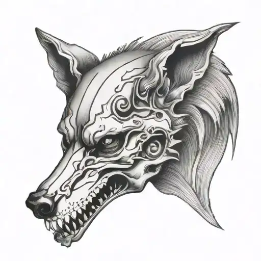 Wolf skull with Illuminati  tattoo design idea