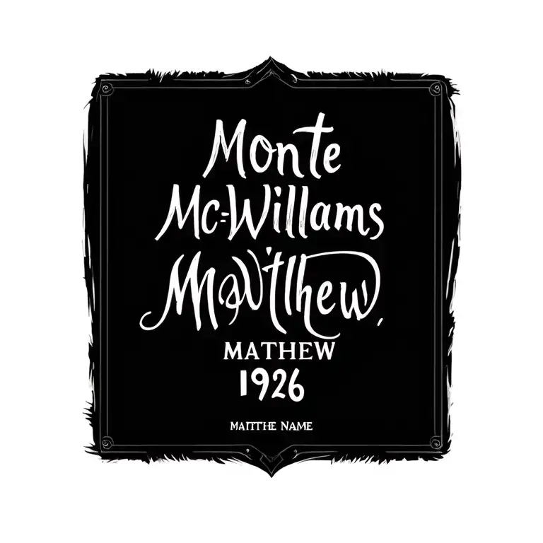 the name monte McWilliams and the Bible verse Matthew 19:26 tattoo design idea