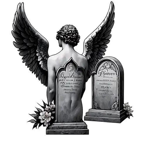 two tombstone with angel wings back tattoo tattoo design idea