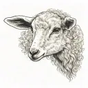 delicate lamb laying down fine line tattoo design idea