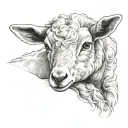 delicate lamb laying down fine line tattoo design idea