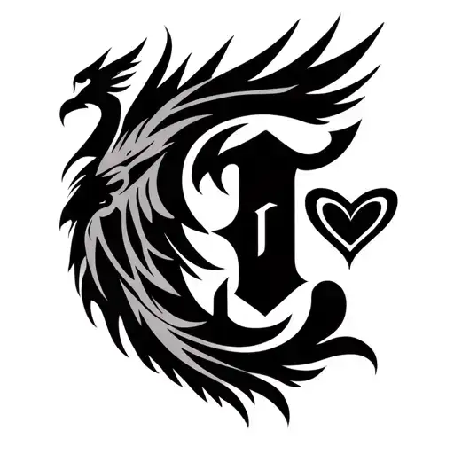 Arm band tattoo, amaori. Included Phenix symbol, the letter T and two C in style, also include a small heart, a tribal S tattoo design idea