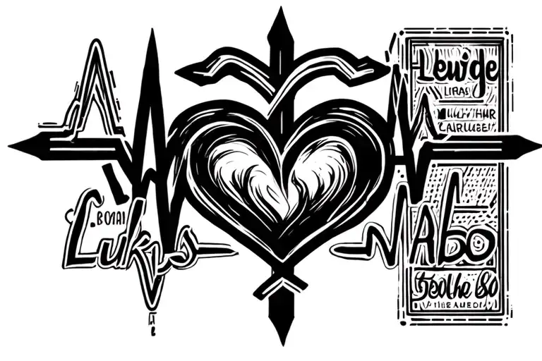 heartbeat line with heart shape cross and the name lukhas tattoo design idea