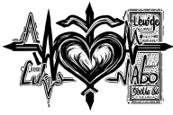 heartbeat line with heart shape cross and the name lukhas tattoo design idea