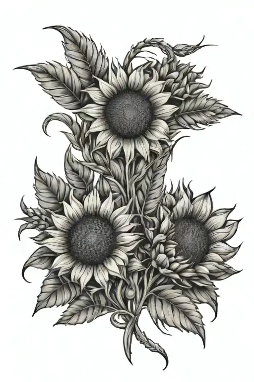 wheat, sunrise, sunflowers intertwined tattoo design idea