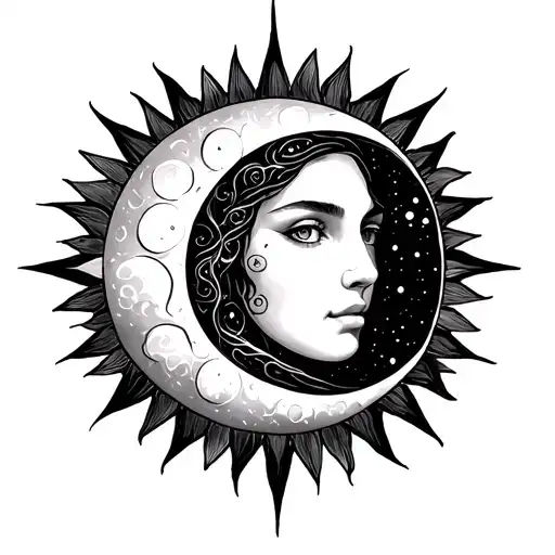 Virgo zodiac sign sun moon tattoo design idea