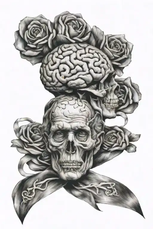 grandpa and brain and lung cancer ribbon tattoo design idea