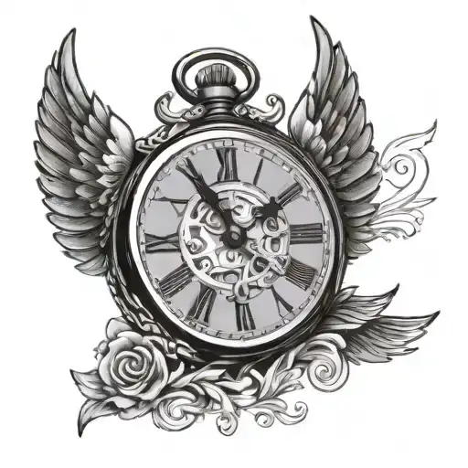 pocket watch with angle wings tattoo design idea