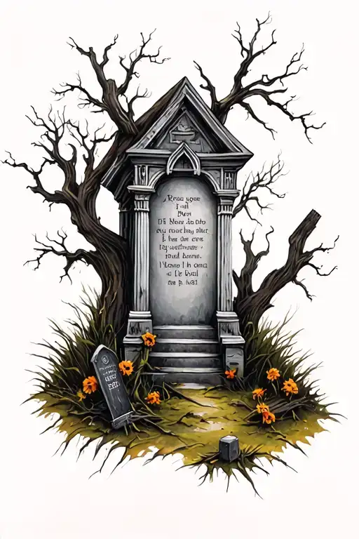 creepy graveyard tattoo design idea
