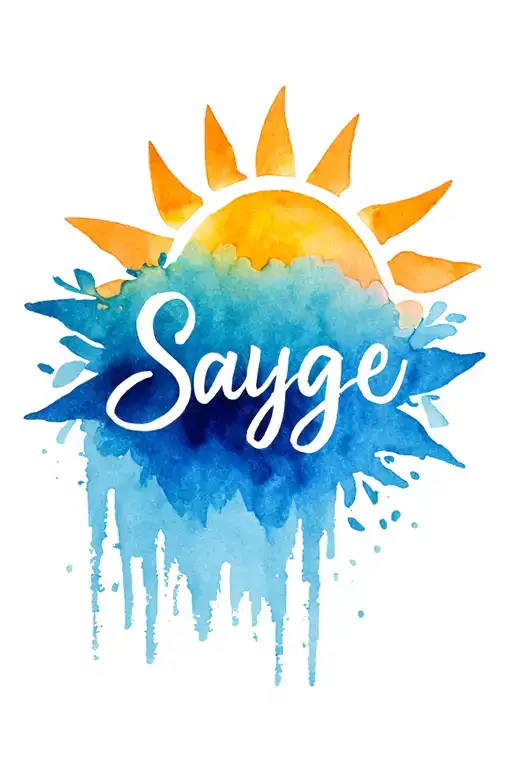 "Sayge" "Sayge" no outline sun with text in center tattoo design idea